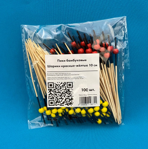 Пика бамбук "Красно-желтые шарики" 50+50 10см (100шт/уп) (ПОС43401) (100)