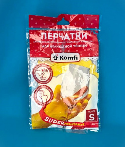 Перчатки хоз. латексные для деликатной уборки с х/б напылением "Komfi" (L) (DGL018L) (12/240)