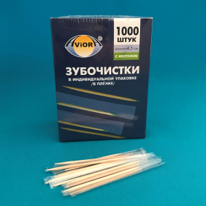 Зубочистки в инд. ПП-упаковке бамбуковые с ментолом в карт, кор по 1000шт. AVIORA (401-489) (30)